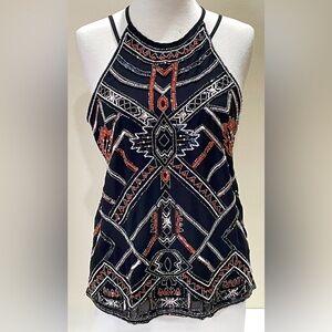 Parker Black and Orange Neil Beaded Silk Tank Top